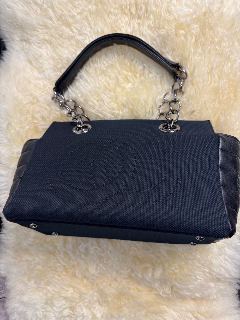 CHANEL Black Quilted Canvas and Leather Chain-Handle Shoulder Bag